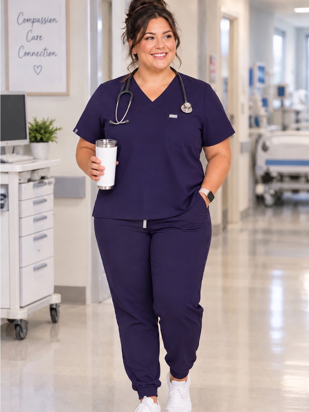 FIGS Women's Deep Plum V-Neck Scrub Top and Drawstring Joggers Set XL/XXL